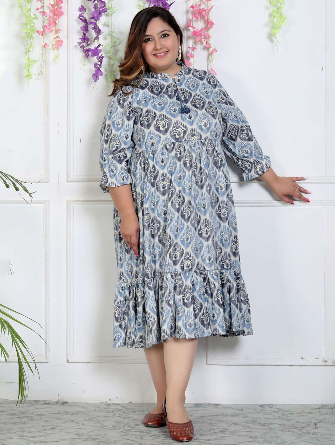 women plus size printed three quarter sleeve dress - 22076811 -  Zoom Image - 0