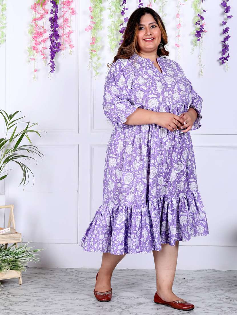 women plus size printed three quarter sleeve dress - 22076814 -  Zoom Image - 0