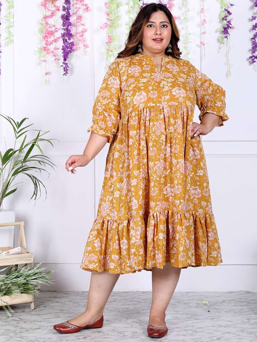 women plus size printed three quarter sleeve dress - 22076815 -  Zoom Image - 0