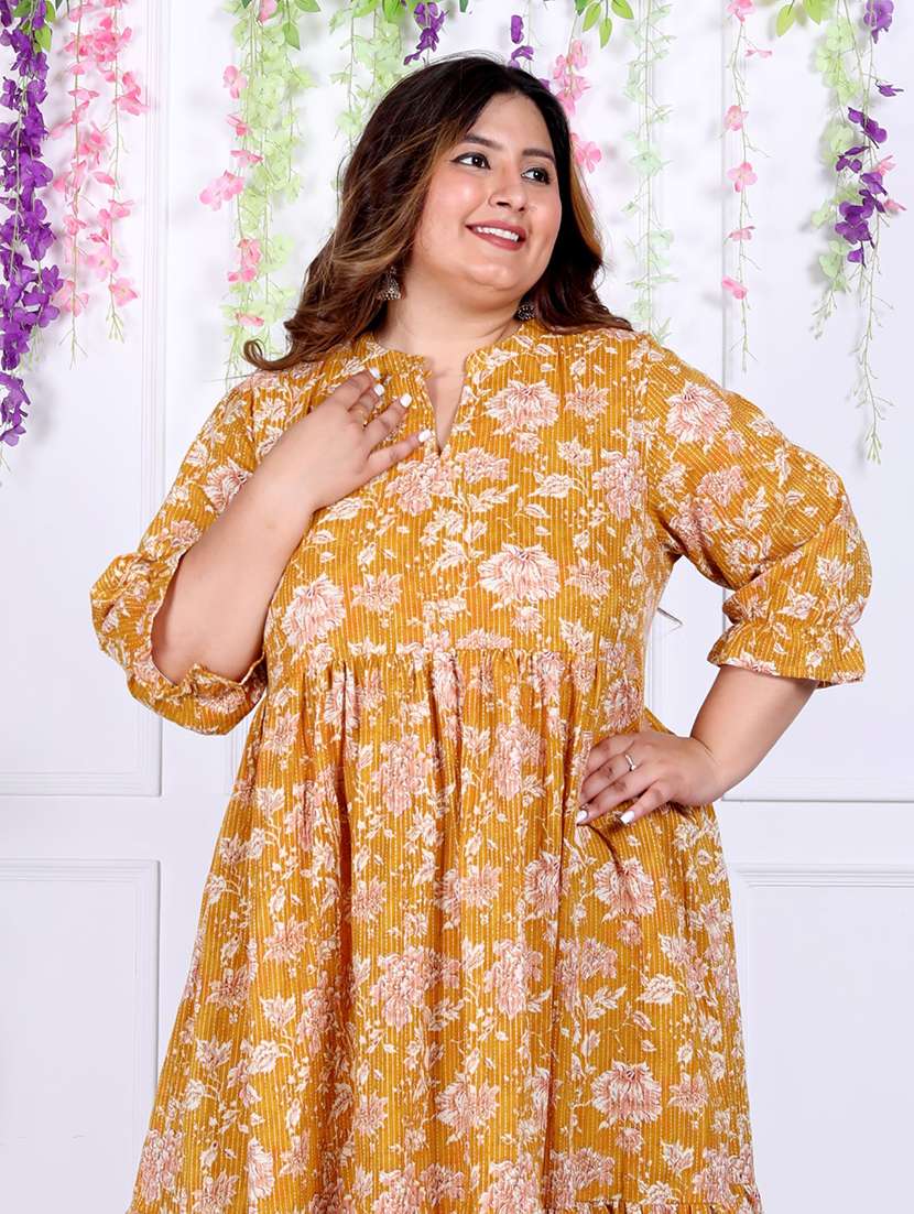 women plus size printed three quarter sleeve dress - 22076815 - Standard Image - 3
