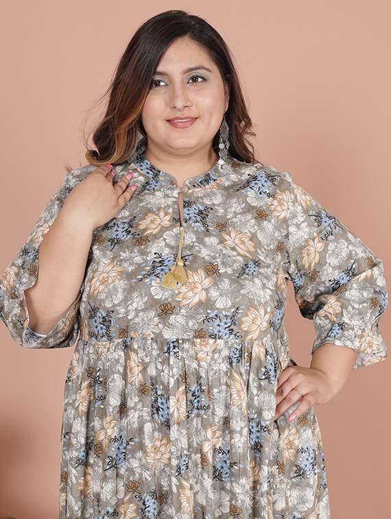 women plus size printed three quarter sleeve dress - 22076819 - Standard Image - 3