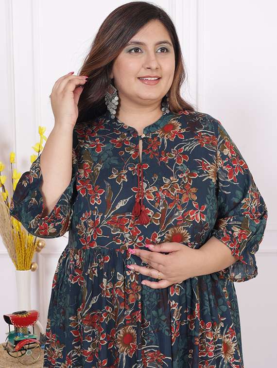 women plus size printed three quarter sleeve dress - 22076820 - Standard Image - 3