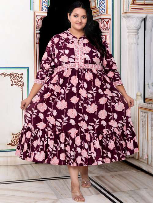 women plus size printed three quarter sleeve dress - 22076821 -  Standard Image - 0