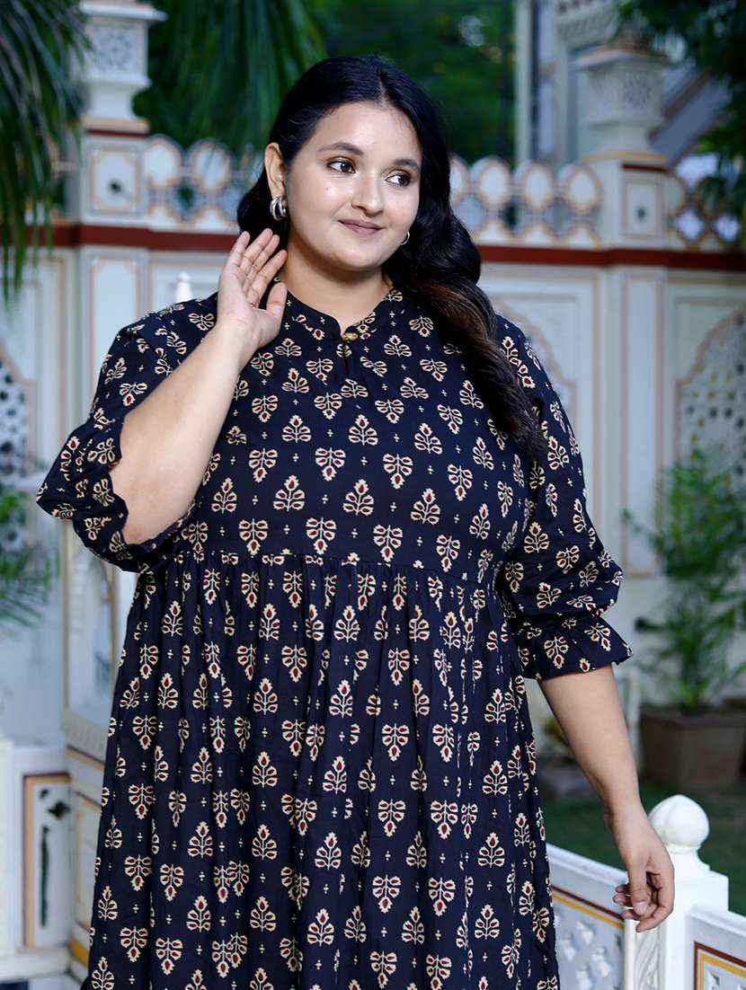 women plus size printed three quarter sleeve dress - 22076824 - Standard Image - 3