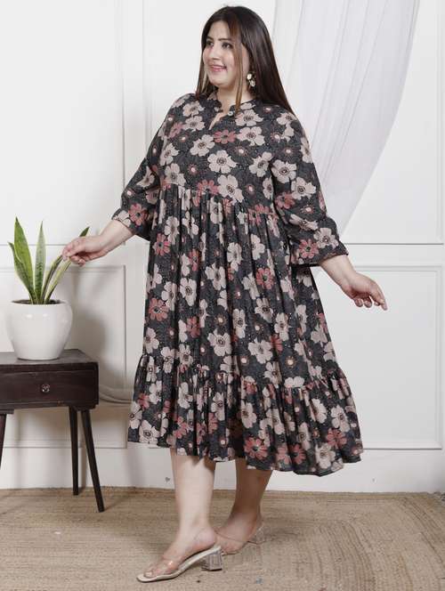 women plus size printed three quarter sleeve dress - 22076825 - Standard Image - 0