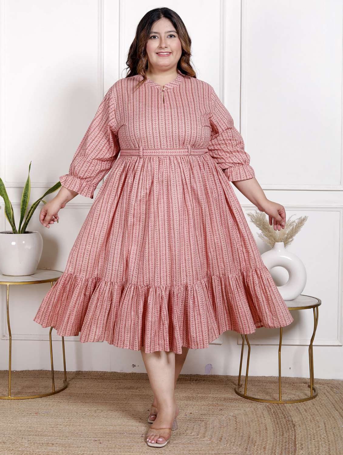 women plus size printed three quarter sleeve dress