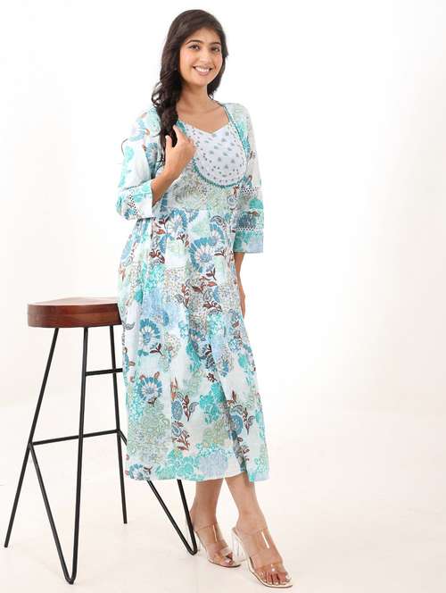 women printed long sleeve fit & flare dress - 22076832 - Standard Image - 0