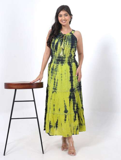 women tie & dye halter neck sleeveless fit & flare dress - 22076833 - Standard Image - 0