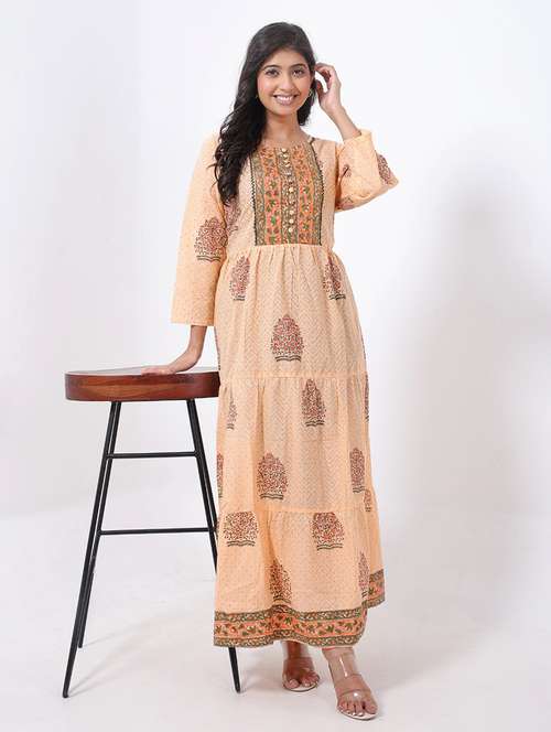 women printed long sleeve tiered maxi dress - 22076836 -  Standard Image - 0