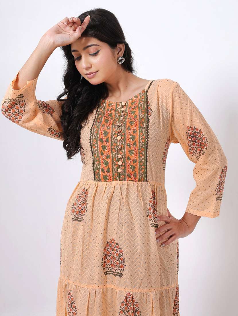 women printed long sleeve tiered maxi dress - 22076836 - Standard Image - 3
