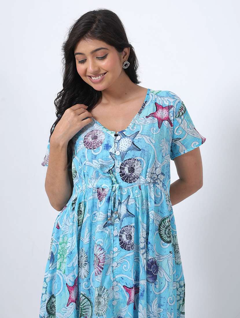women printed short sleeve tiered maxi dress - 22076838 - Standard Image - 3