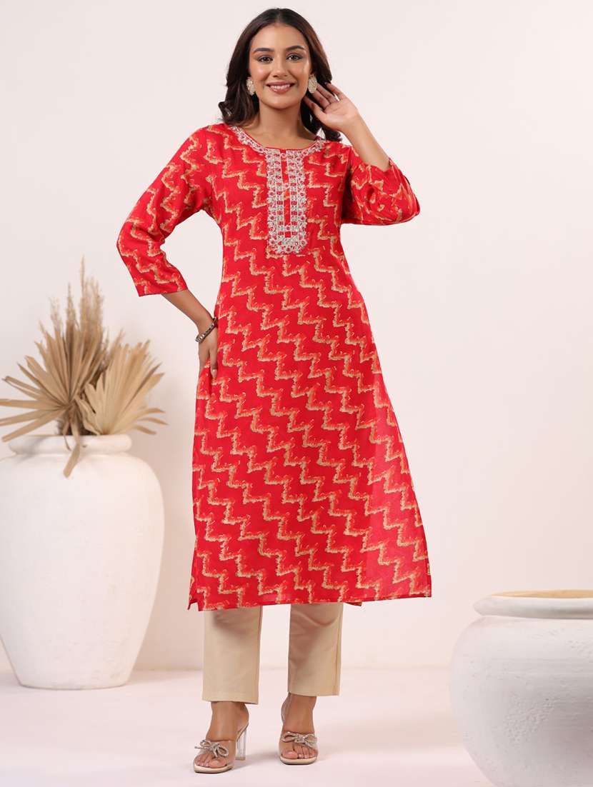 women printed three quarter sleeve straight kurta - 22076876 - Zoom Image - 0