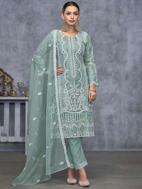 women embroidered long sleeve kurta pant with dupatta set - 22076909 -  Standard Image - 0