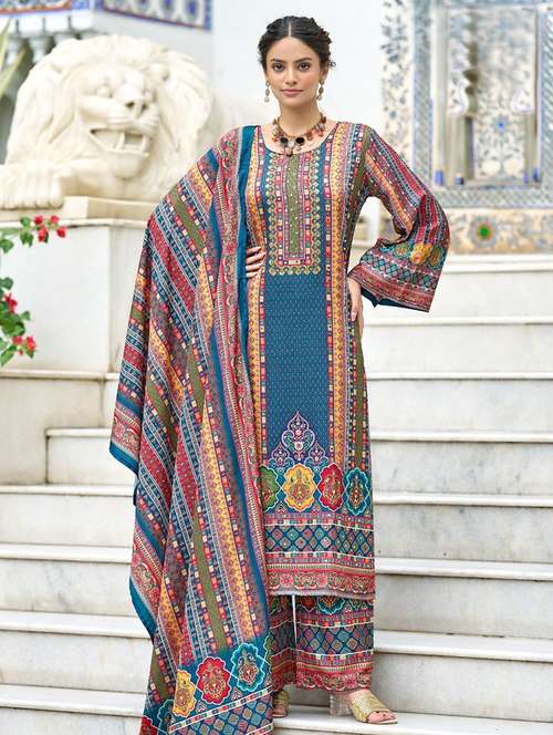women printed long sleeve kurta palazzo with dupatta set - 22076920 -  Standard Image - 0