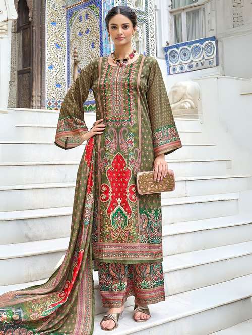 women printed long sleeve kurta palazzo with dupatta set - 22076922 - Standard Image - 0