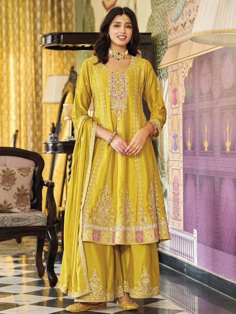 women embroidered long sleeve kurta sharara with dupatta set - 22076936 -  Zoom Image - 0