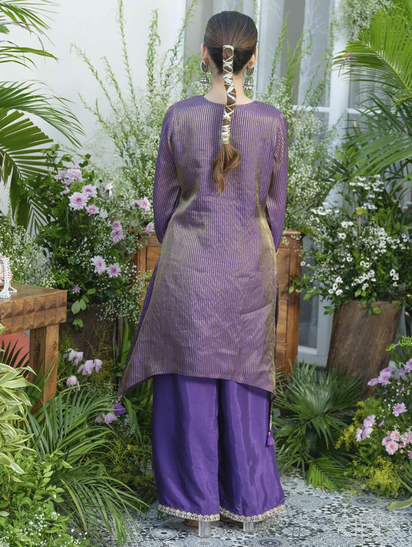 women striped three quarter sleeve kurta pant set - 22076952 - Standard Image - 3