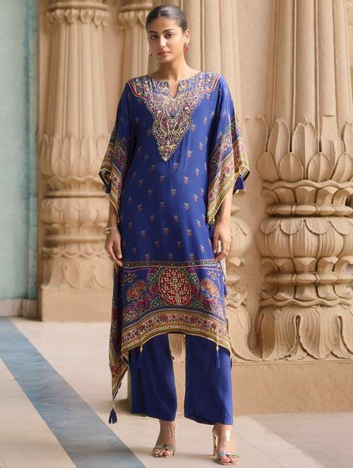 women printed kimono sleeve kaftan kurta with pant set - 22076964 -  Standard Image - 0