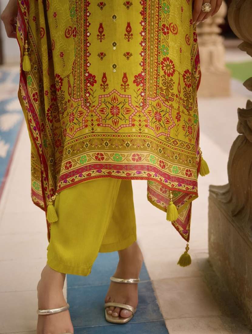 women printed kimono sleeve kaftan kurta with pant set - 22076977 - Standard Image - 5