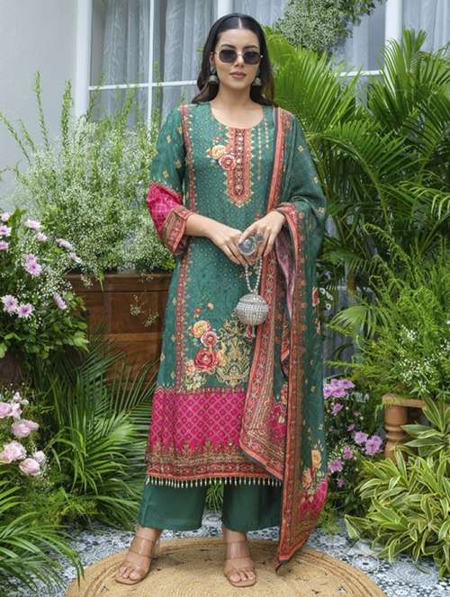 women printed three quarter sleeve kurta pant with dupatta set - 22076991 -  Standard Image - 0