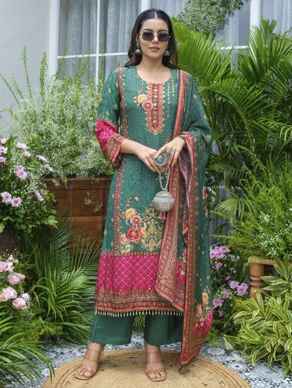 women printed three quarter sleeve kurta pant with dupatta set
