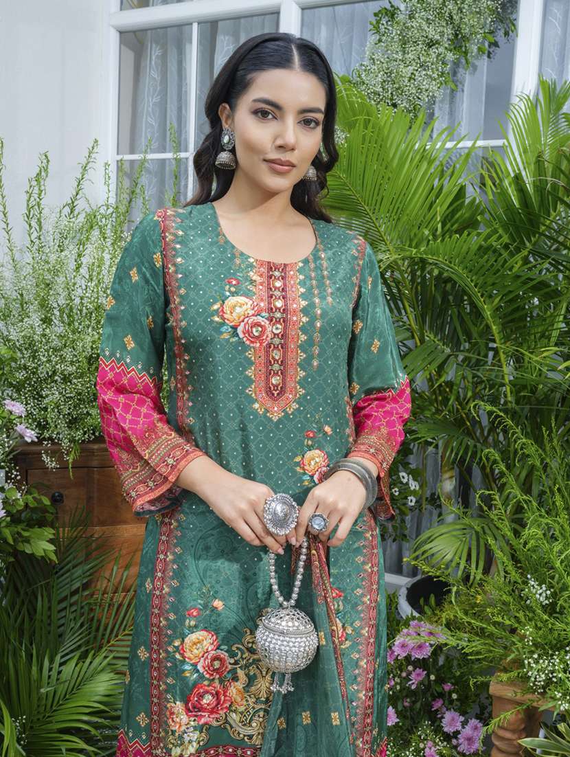 women printed three quarter sleeve kurta pant with dupatta set - 22076991 - Standard Image - 3