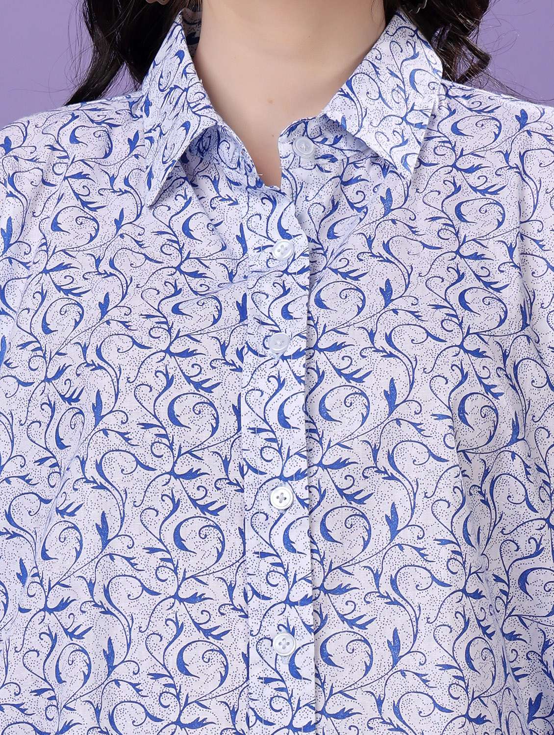 women printed drop sleeve collared oversized shirt - 22077001 - Standard Image - 5
