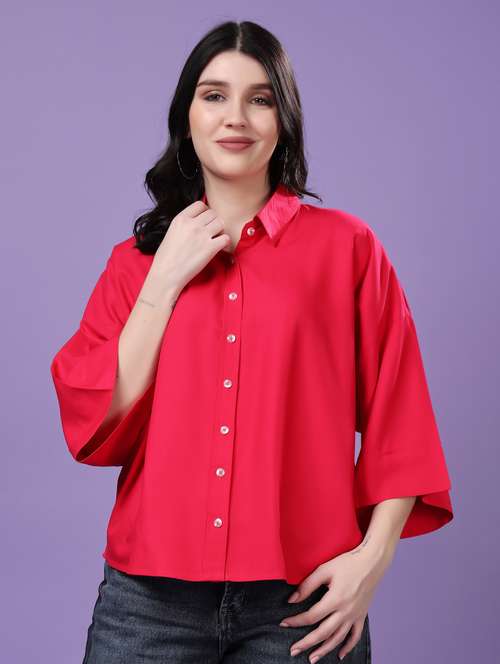 women solid drop sleeve collared oversized shirt - 22077004 -  Standard Image - 0