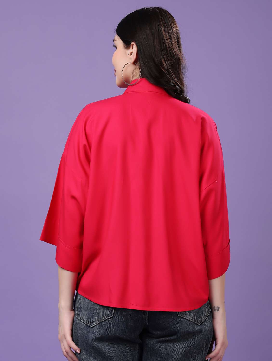 women solid drop sleeve collared oversized shirt - 22077004 - Standard Image - 3