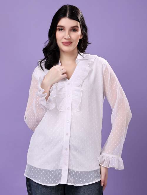women self designed long sleeve sheer shirt - 22077005 - Standard Image - 0
