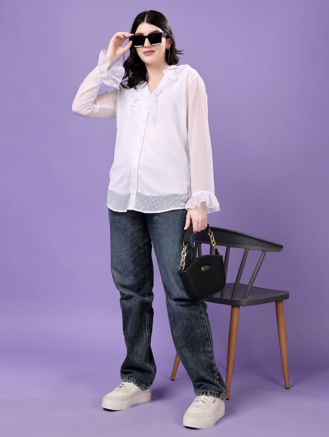 women self designed long sleeve sheer shirt - 22077005 - Standard Image - 3