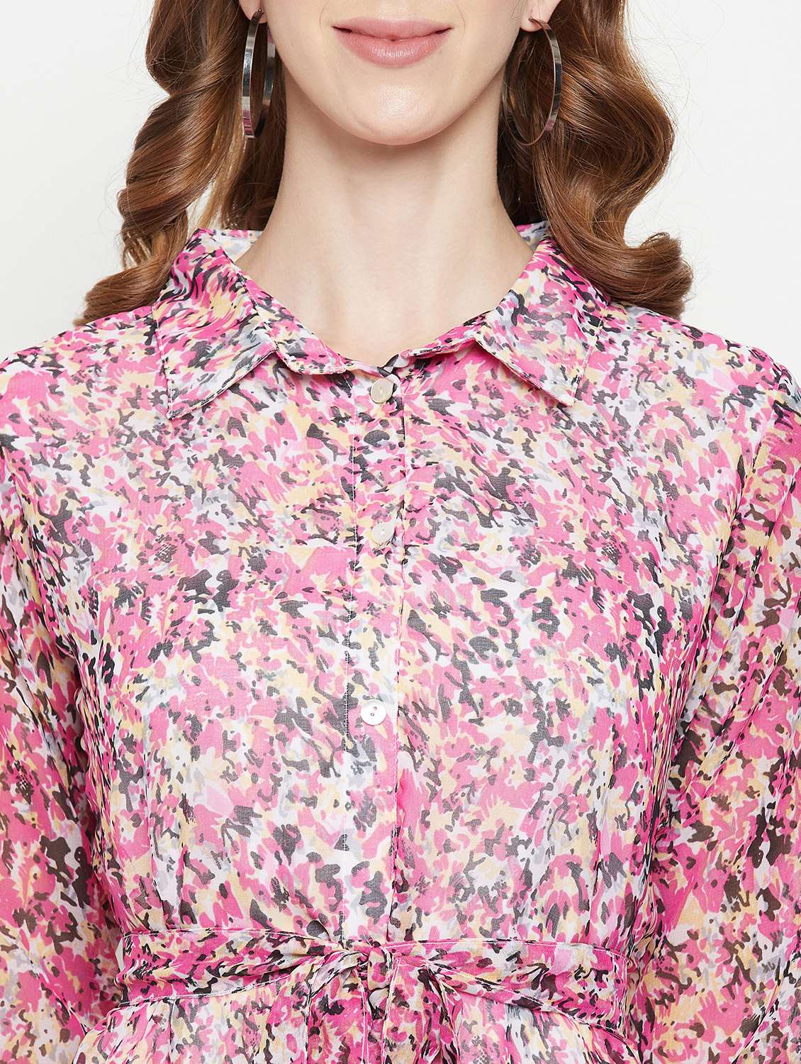 women printed collared long sleeve shirt tunic - 22077006 - Standard Image - 5