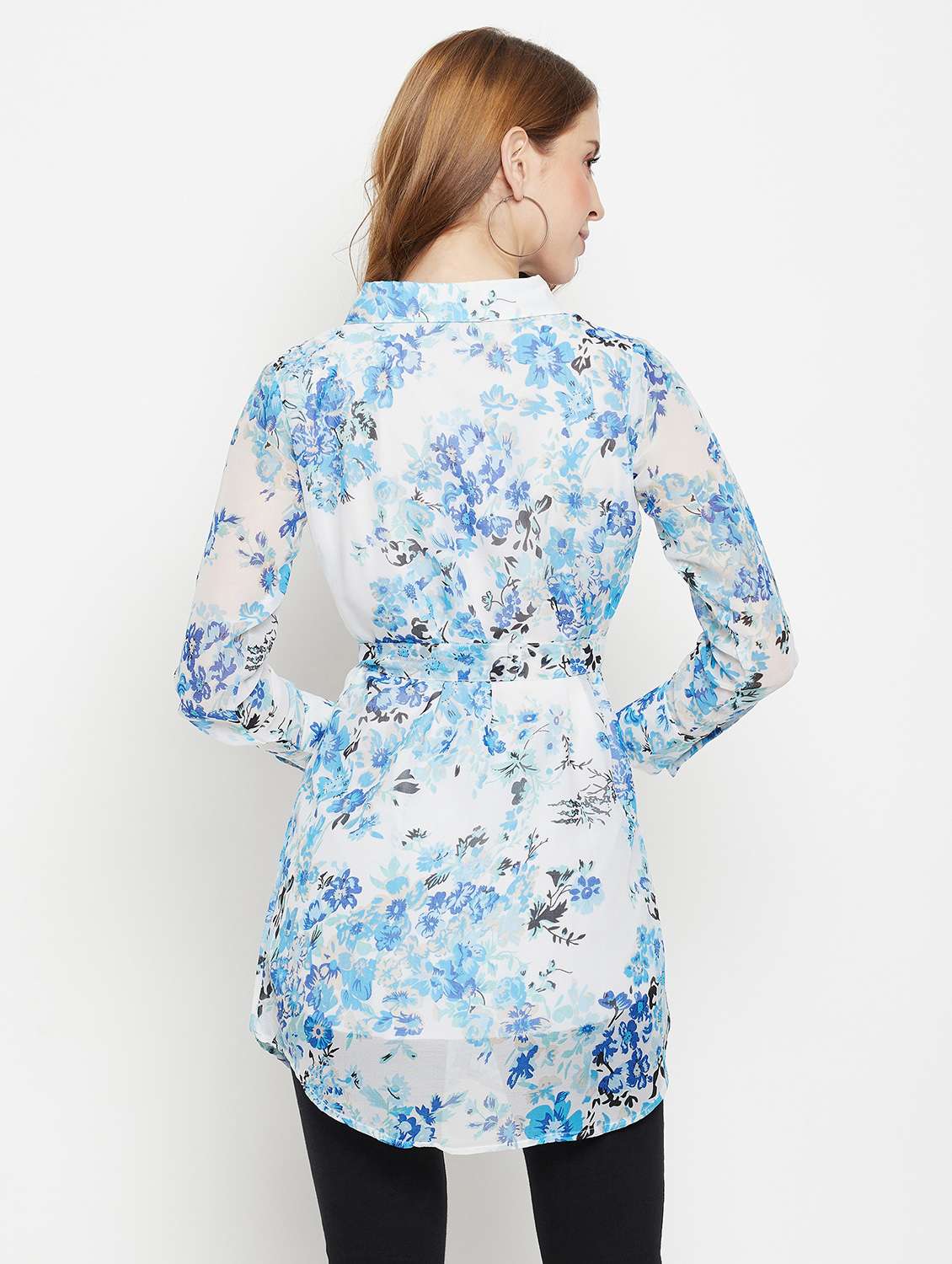 women printed collared long sleeve shirt tunic - 22077007 - Standard Image - 3
