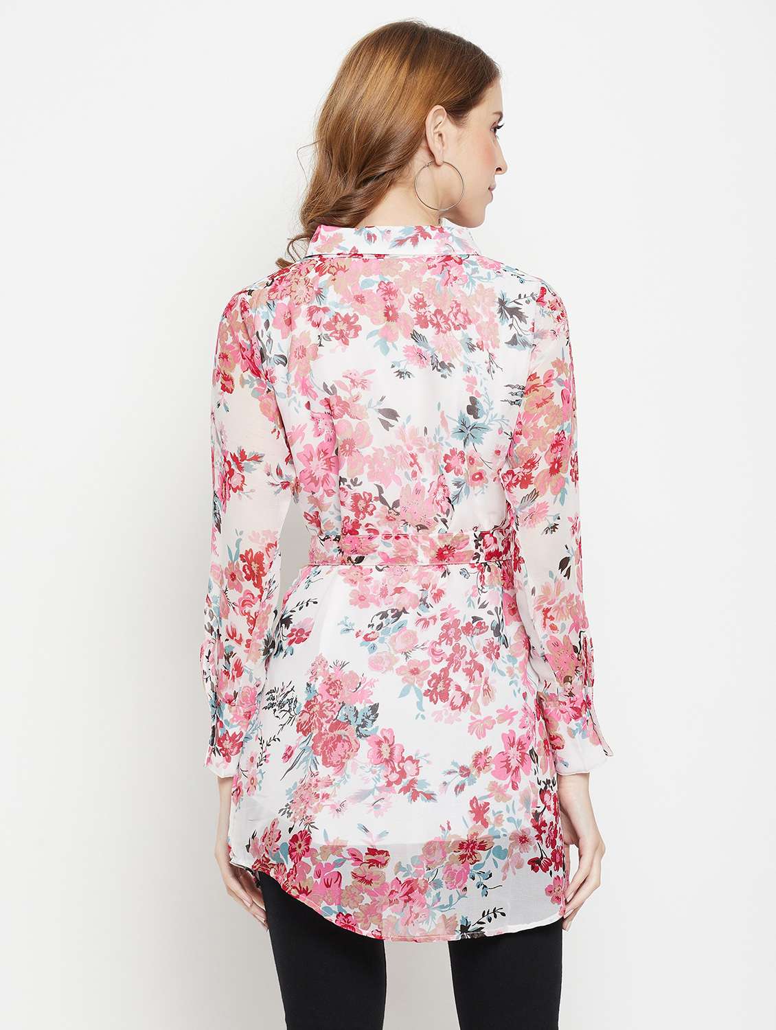 women printed collared long sleeve shirt tunic - 22077008 - Standard Image - 3