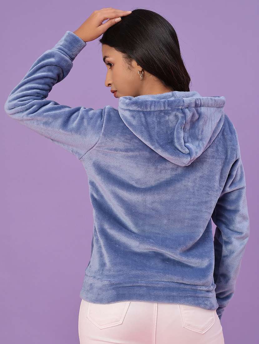 women solid long sleeve hooded sweatshirt - 22077314 -  Standard Image - 3