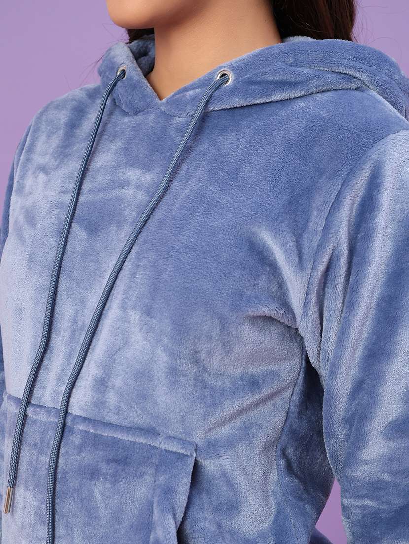 women solid long sleeve hooded sweatshirt - 22077314 -  Standard Image - 5