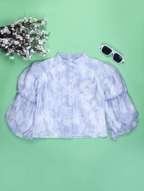 girls self desigend puff sleeve top - 22077514 -  Standard Image - 0