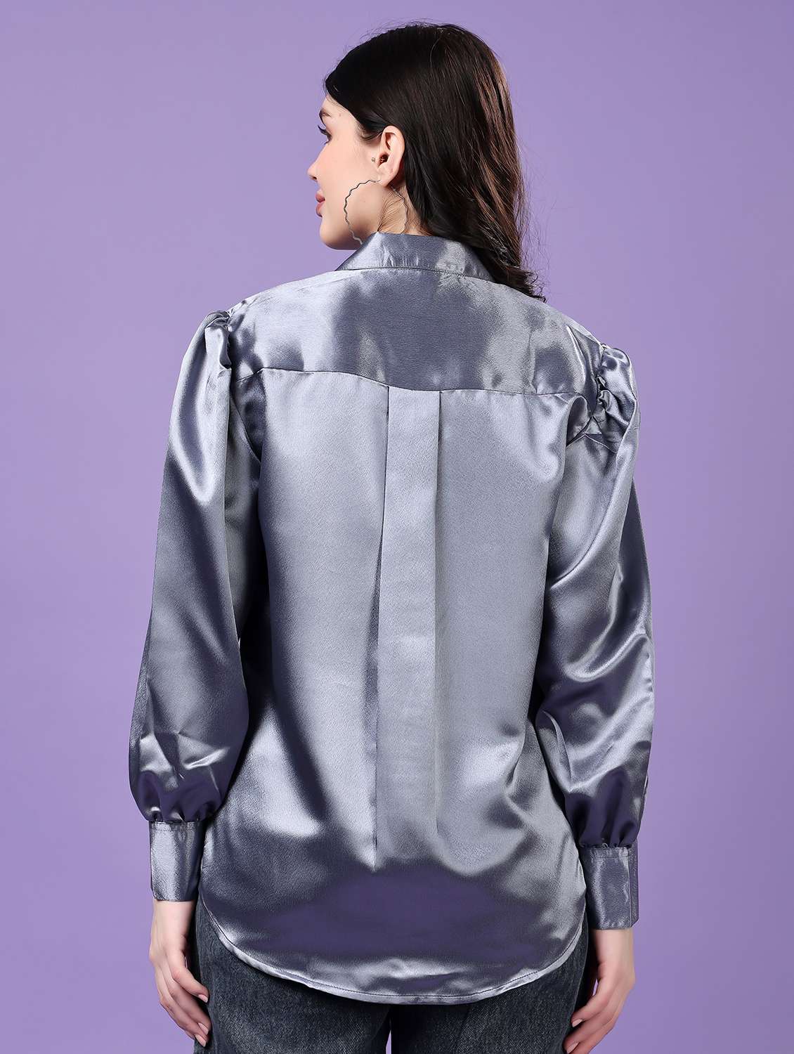 grey satin regular shirt - 22077605 - Standard Image - 3