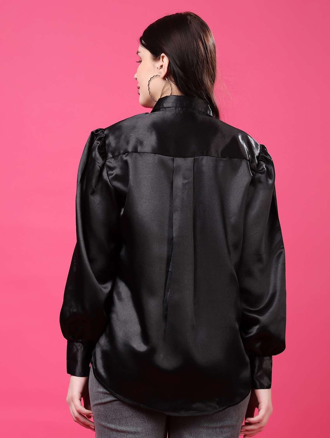 black satin regular shirt - 22077606 - Standard Image - 3