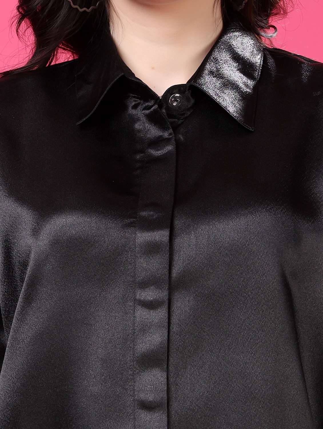 black satin regular shirt - 22077606 - Standard Image - 5