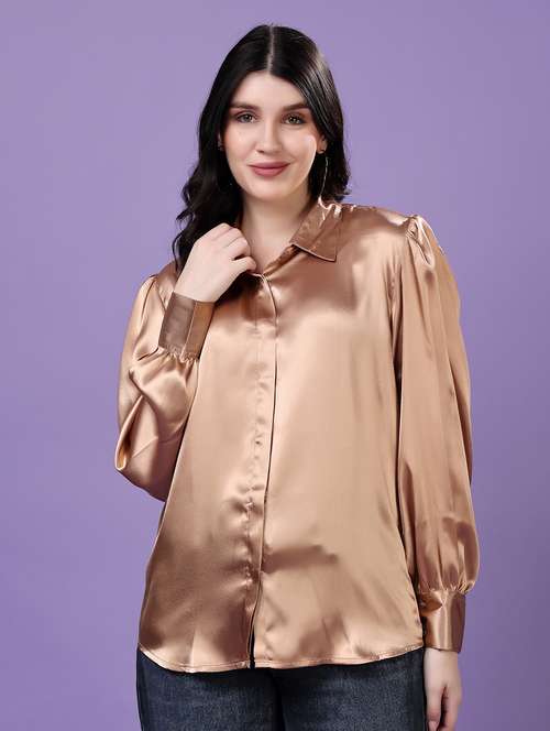 beige satin regular shirt - 22077607 - Standard Image - 0