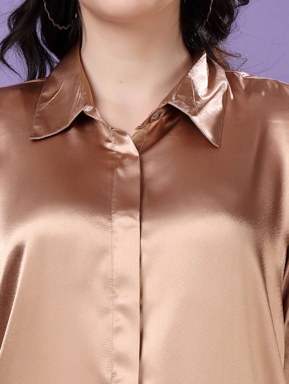 beige satin regular shirt - 22077607 - Standard Image - 5