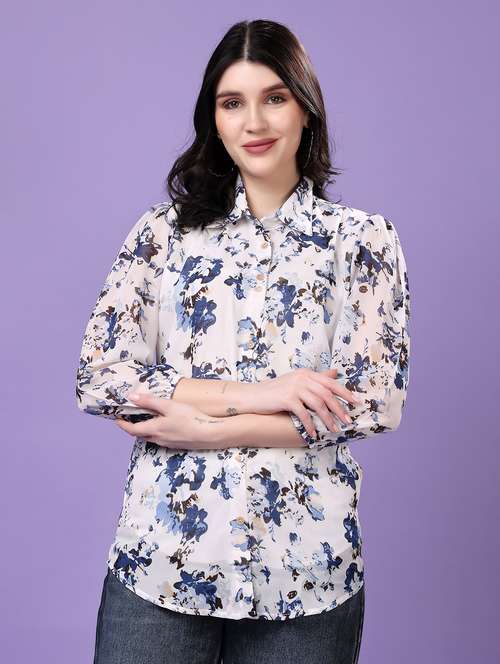 multi colored georgette regular shirt - 22077608 - Standard Image - 0