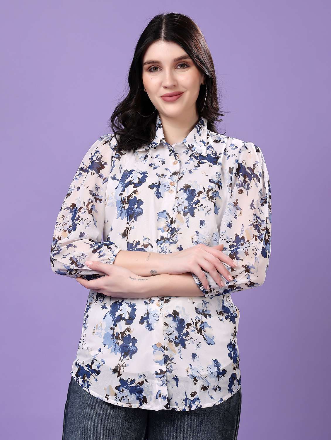 multi colored georgette regular shirt - 22077608 - Zoom Image - 0