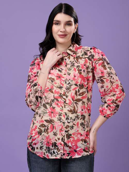 multi colored georgette regular shirt - 22077610 - Standard Image - 0