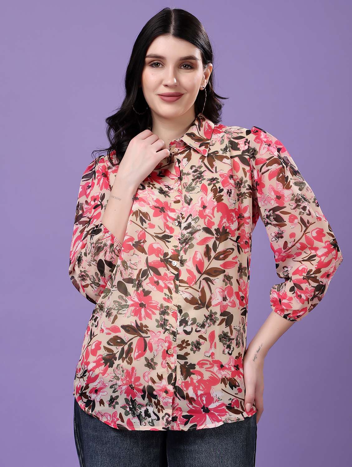 multi colored georgette regular shirt - 22077610 - Zoom Image - 0