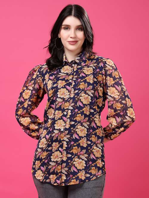 multi colored georgette regular shirt - 22077611 - Standard Image - 0