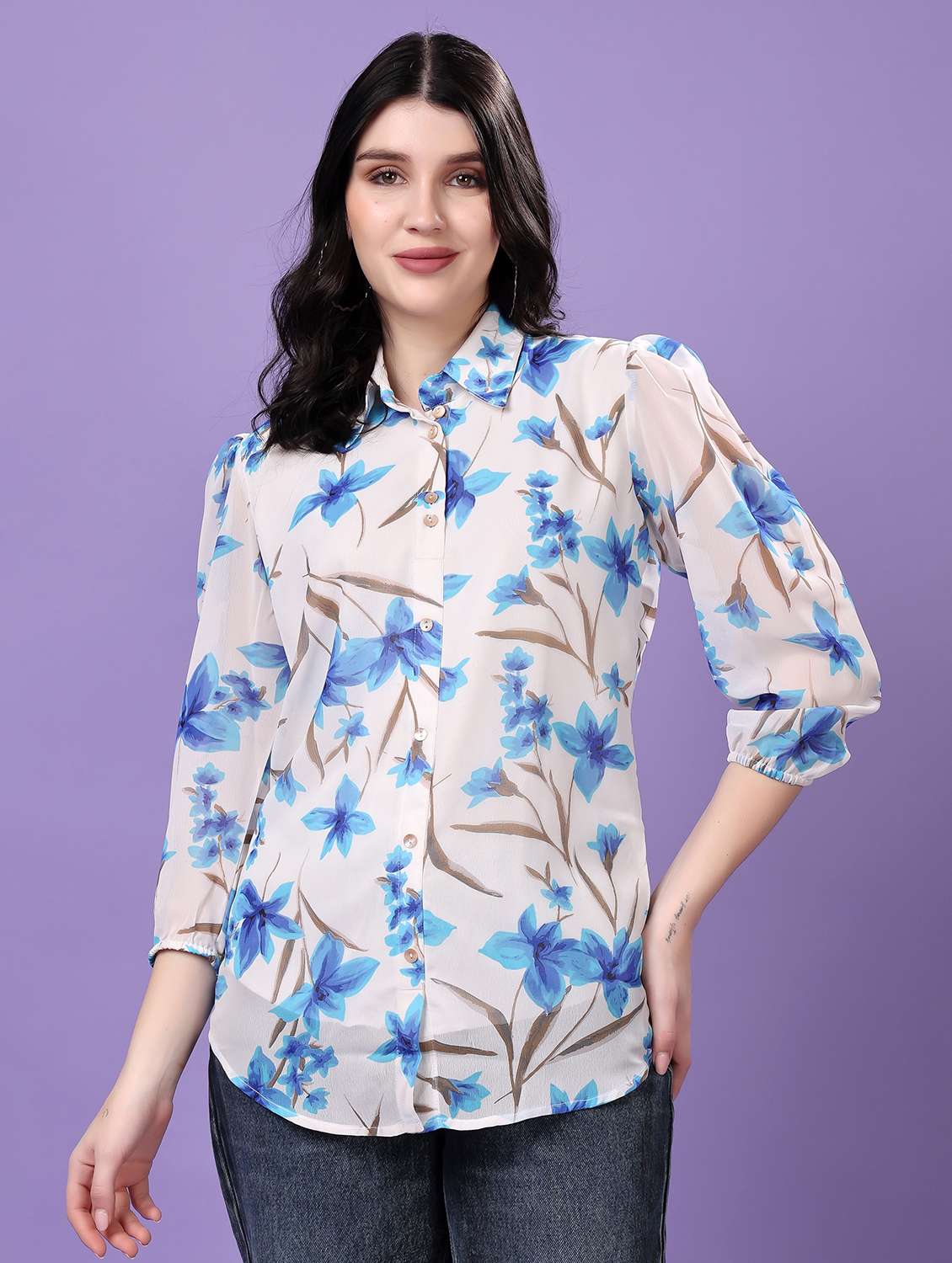 multi colored georgette regular shirt - 22077612 - Standard Image - 5