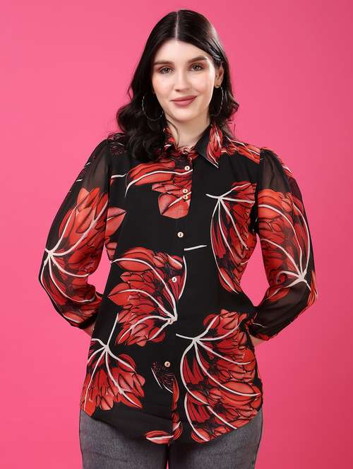 floral georgette shirt with puff sleeves multi - 22077614 - Standard Image - 0