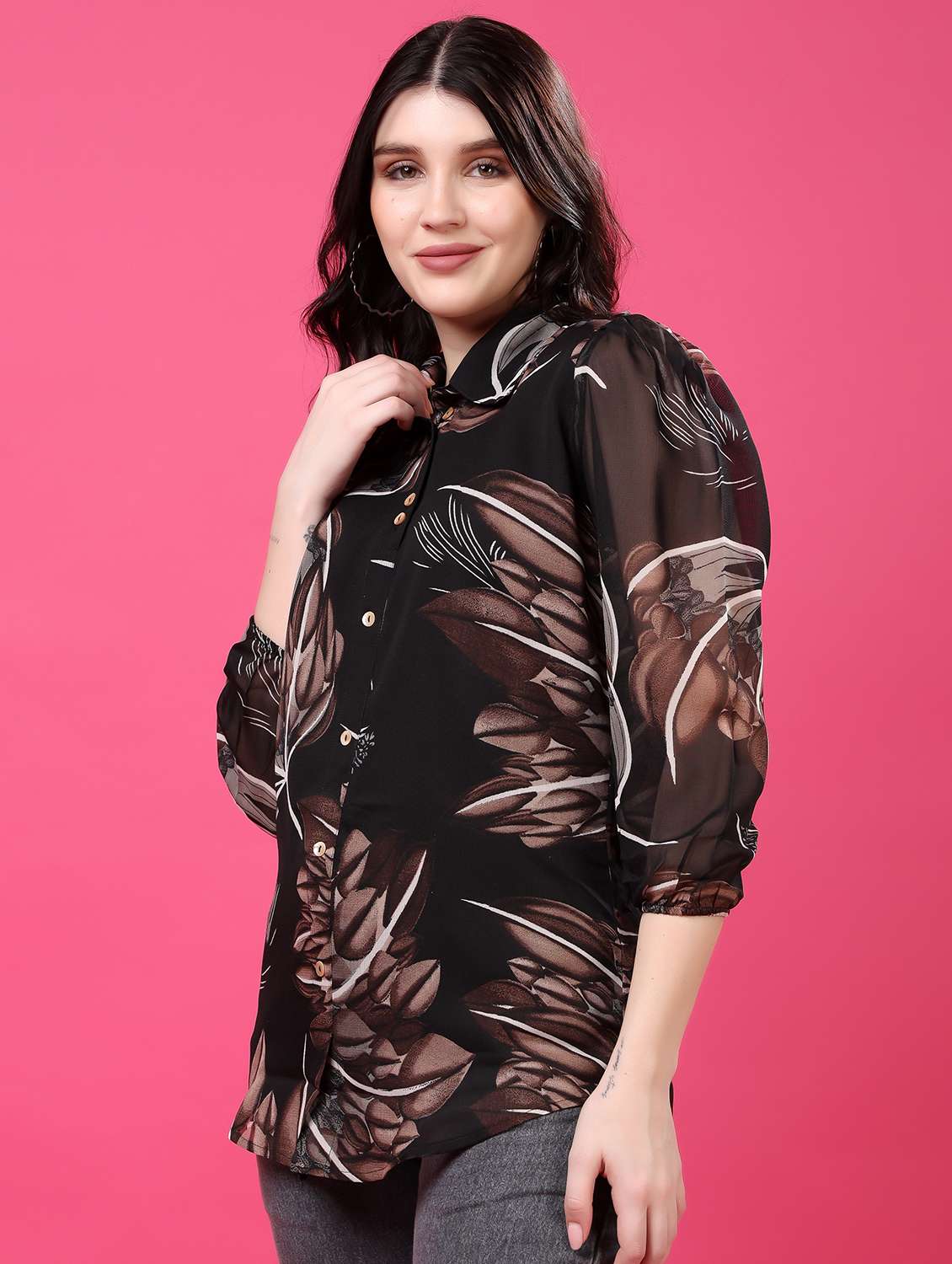 multi colored georgette regular shirt - 22077615 - Standard Image - 3